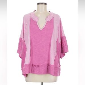 NWOT: POL Ribbed Patchwork V-Neck Oversized 3/4 Sleeve Tunic Blouse• Medium